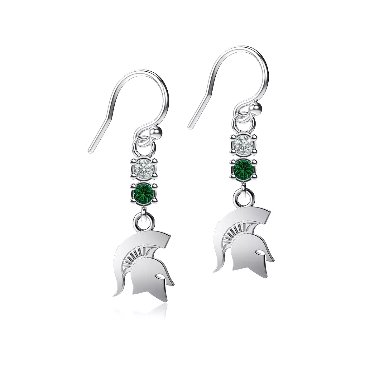 Michigan State University Crystal Dangle Earrings - Silver