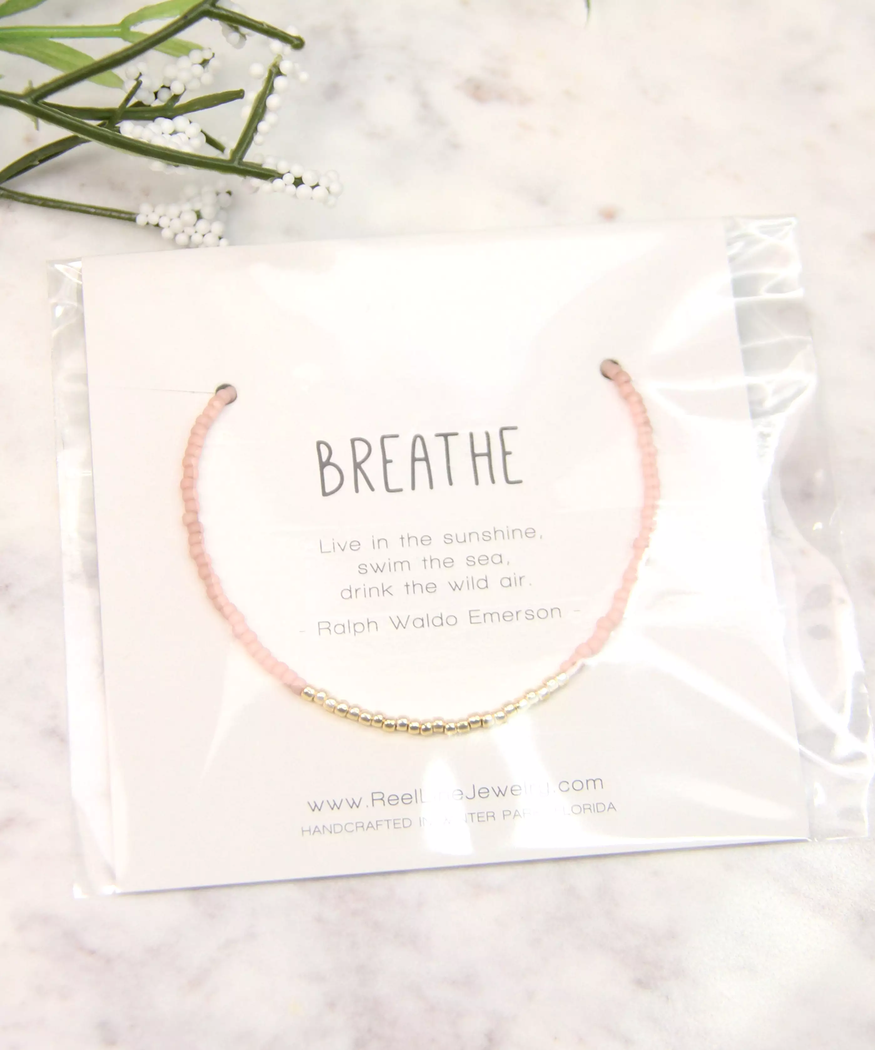 Minimalist Bracelet, Breathe - Pink Salt/Gold