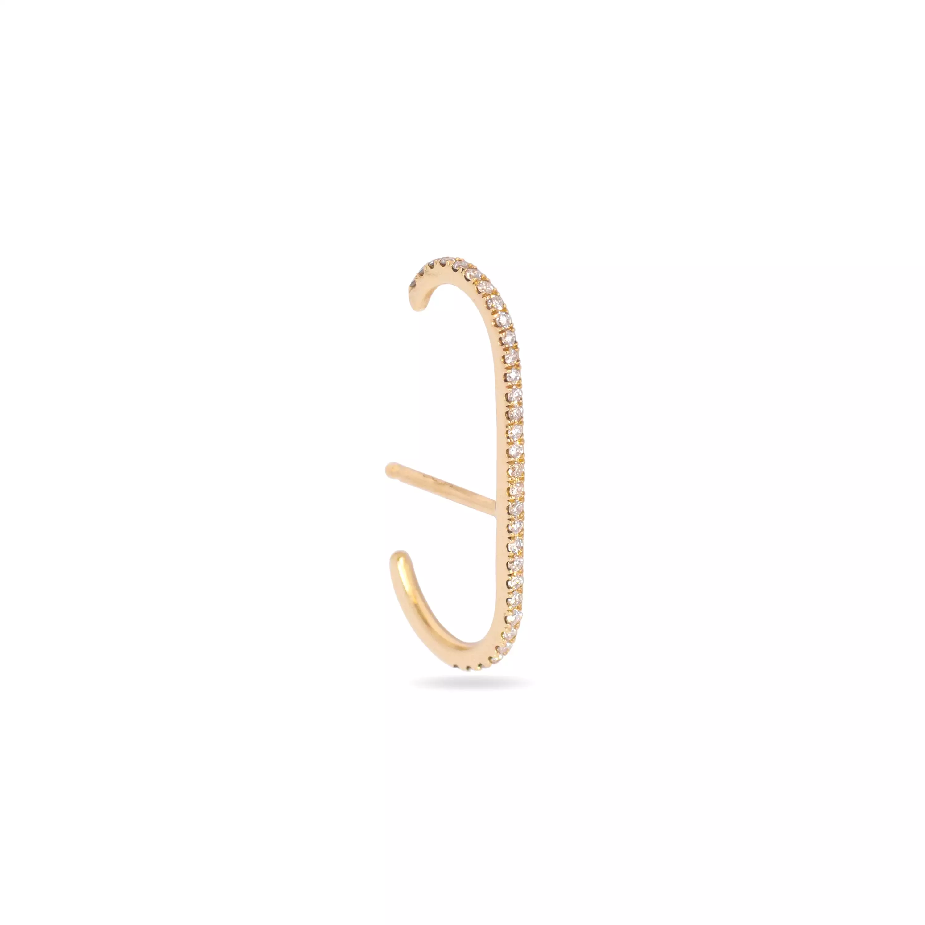 Minimalist Ear Cuff With Pavé Diamond -  14k Yellow Gold