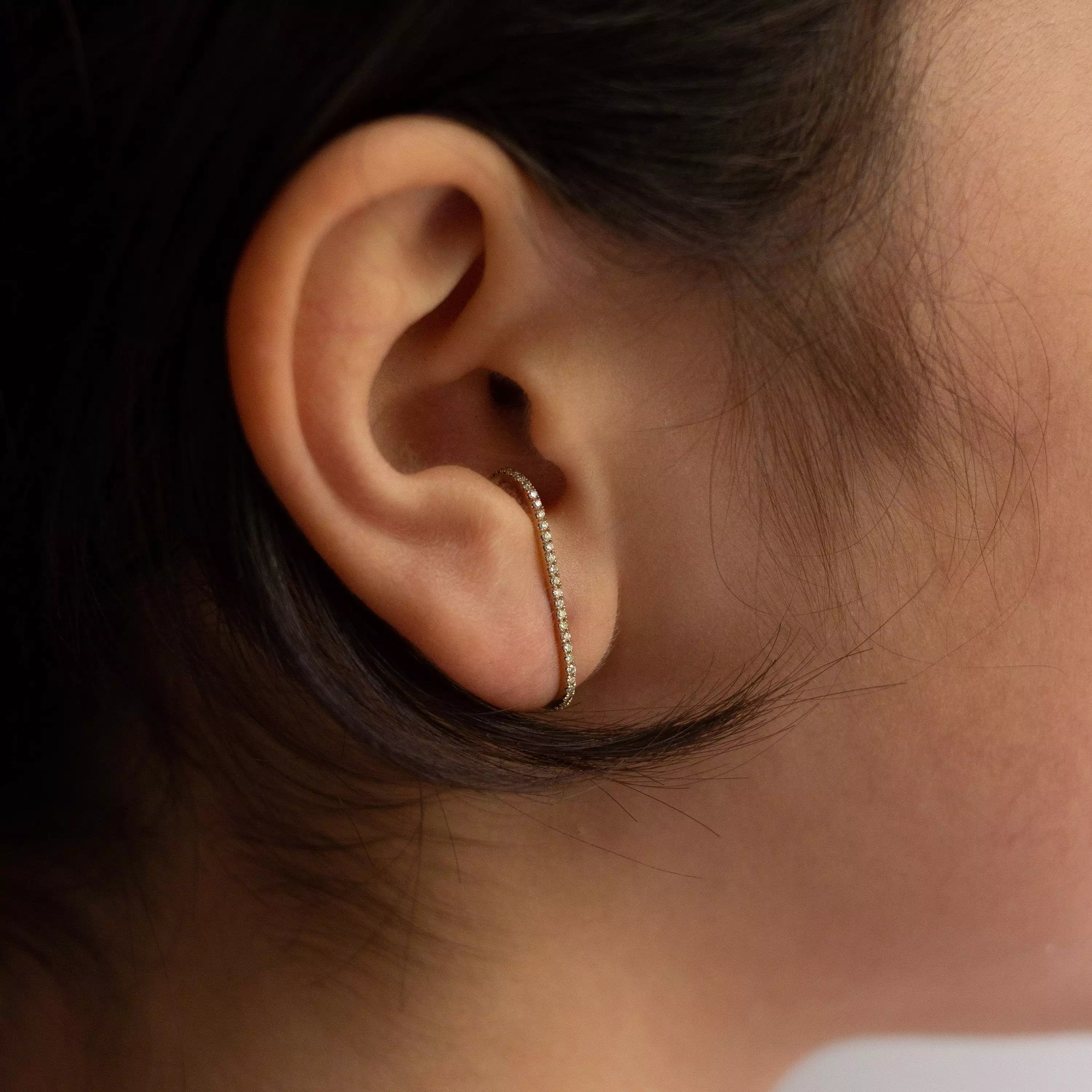 Minimalist Ear Cuff With Pavé Diamond -  14k Yellow Gold