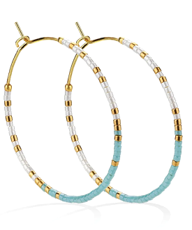 Miyuki Delica Beaded Hoop Earrings - White/Blue