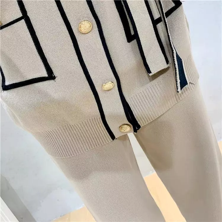 Multi-pockets Two-Piece Women Pants Sweater Set