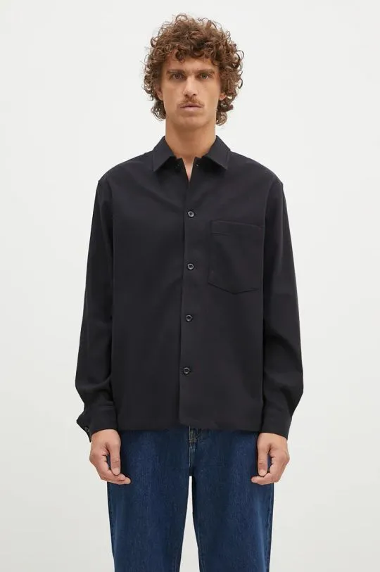 Norse Projects wool blend shirt Carsten Cotton Wool LS Shirt black color regular N40.0806.9999