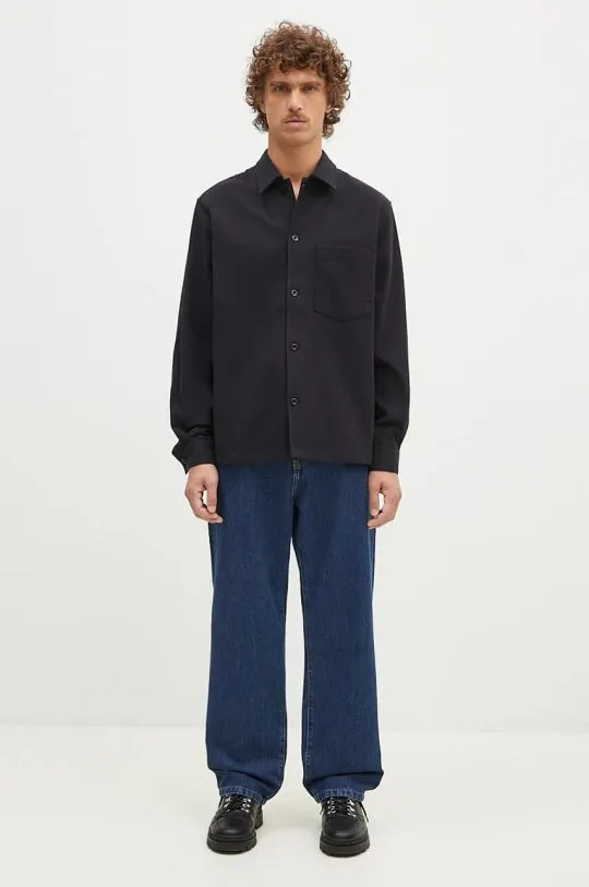 Norse Projects wool blend shirt Carsten Cotton Wool LS Shirt black color regular N40.0806.9999