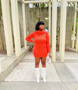 Orange Striped Sweater Dress