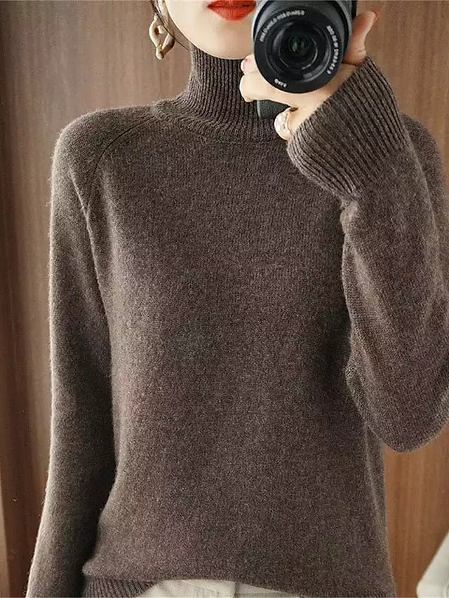 Oversized Turtleneck Wool Sweater for Women - Black, White, Pink - S M L