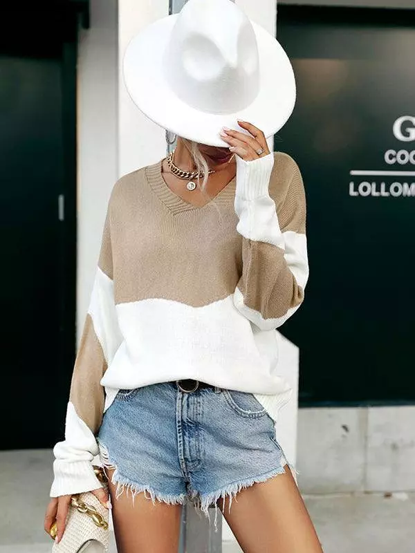 Patchwork Knitted Sweater Top Women