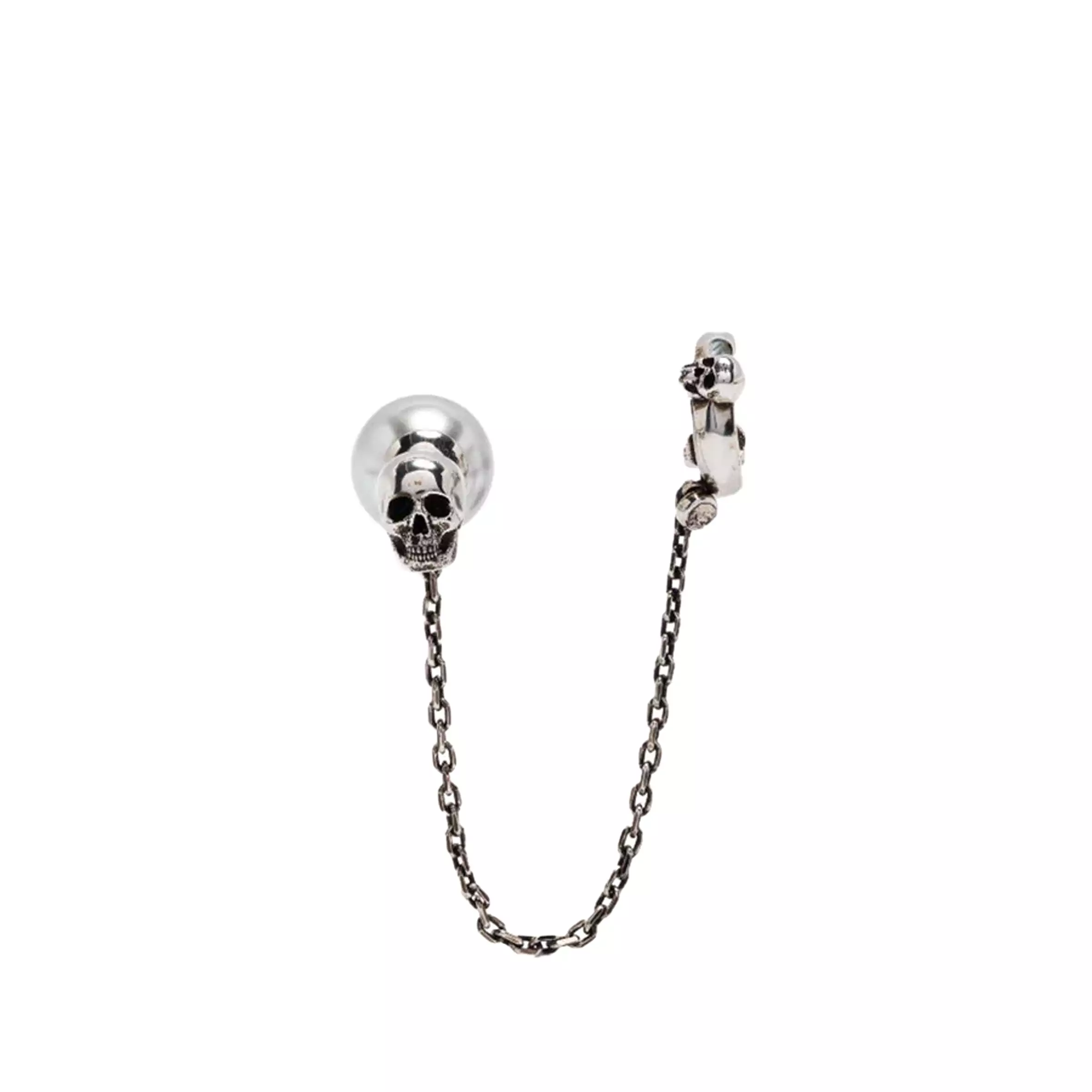 Pearl N Skull Ear Cuff, Silver