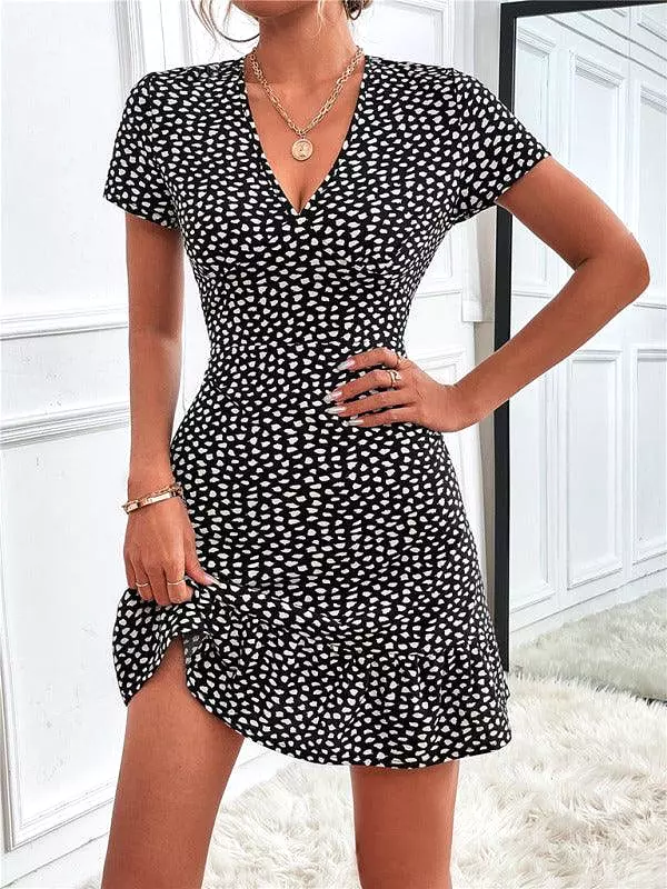 Printed Short Sleeve Mini Day Dress