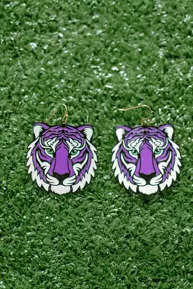 Purple/White Tiger Head Earrings