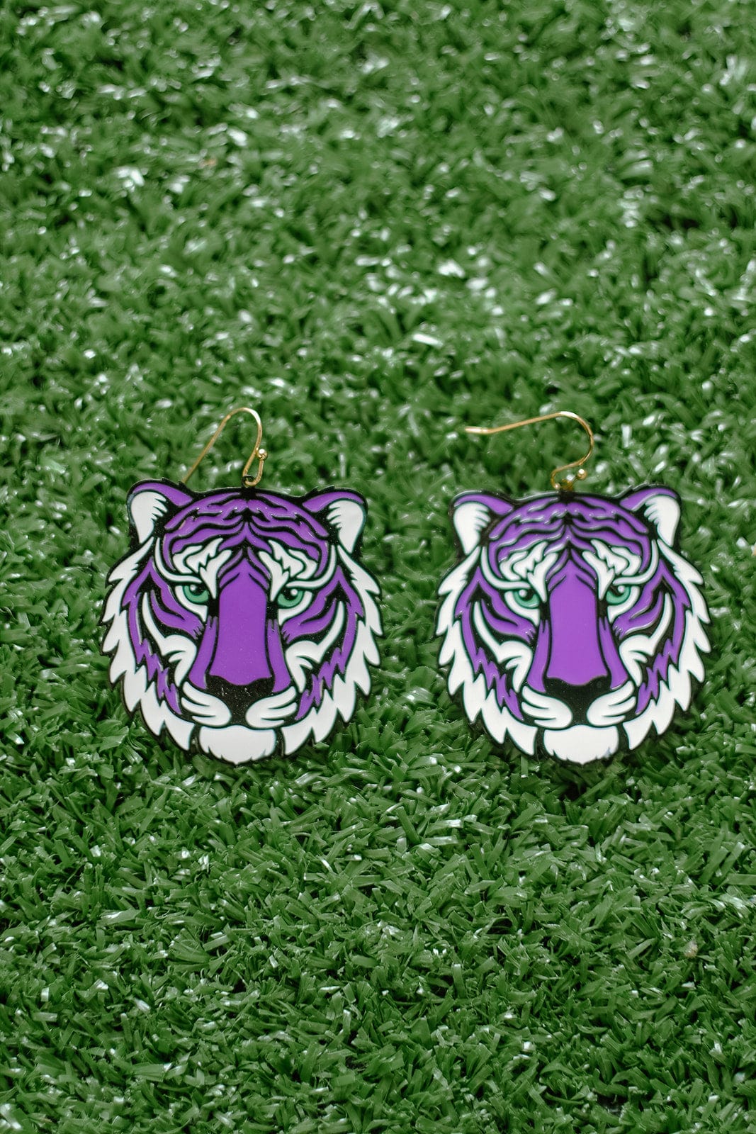 Purple/White Tiger Head Earrings