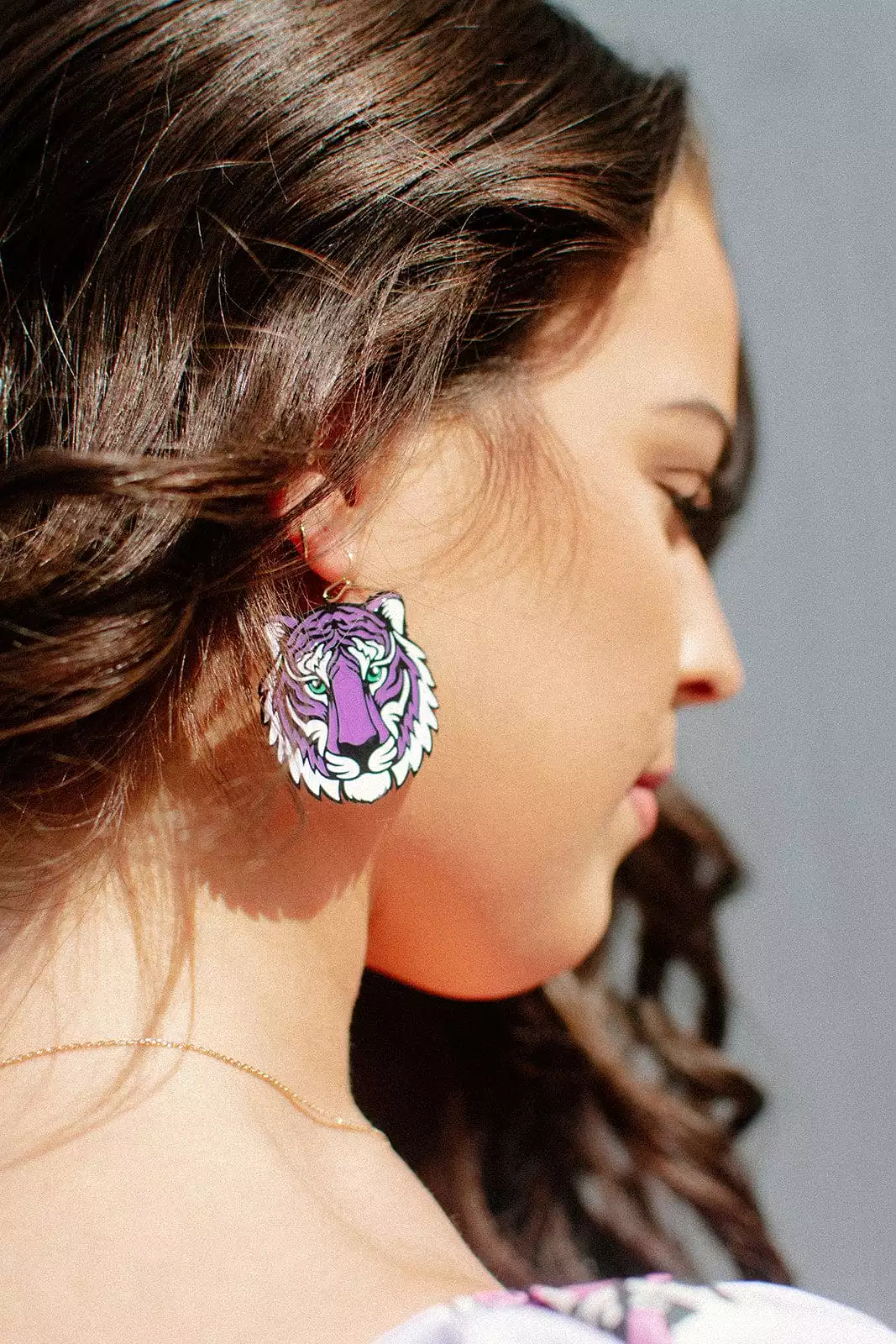 Purple/White Tiger Head Earrings