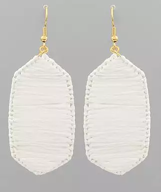 Raffia Wrapped Hexagon Earrings - White