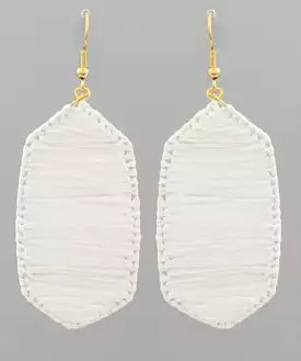 Raffia Wrapped Hexagon Earrings - White