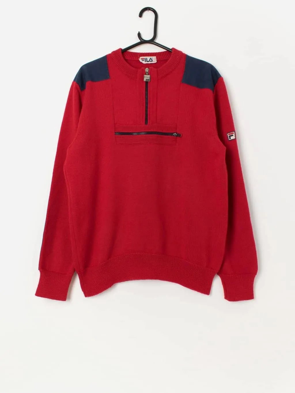 Rare 80s vintage Fila wool ski sweater in red and navy – Large / XL