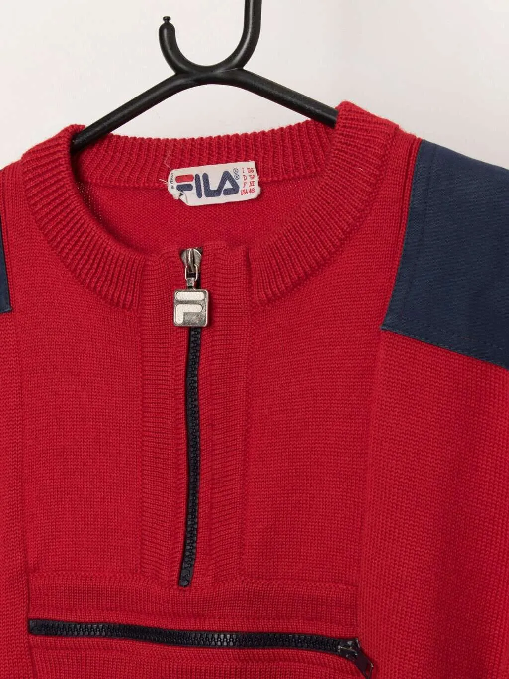 Rare 80s vintage Fila wool ski sweater in red and navy – Large / XL