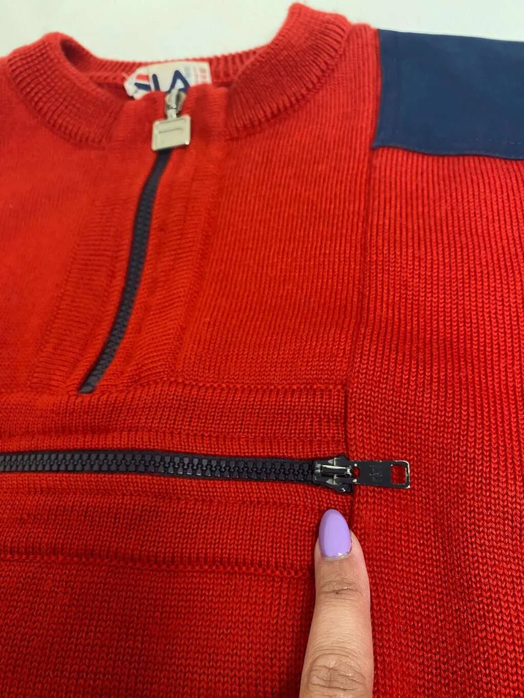 Rare 80s vintage Fila wool ski sweater in red and navy – Large / XL