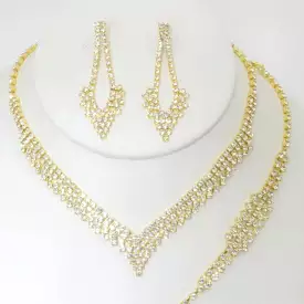 Rhinestone Necklace Earring Bracelet Set