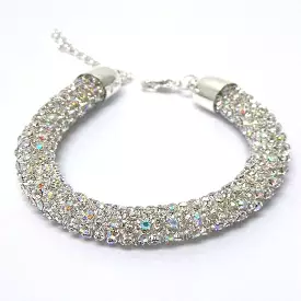 Rhinestone Silver Rope Mesh Chain Bracelet