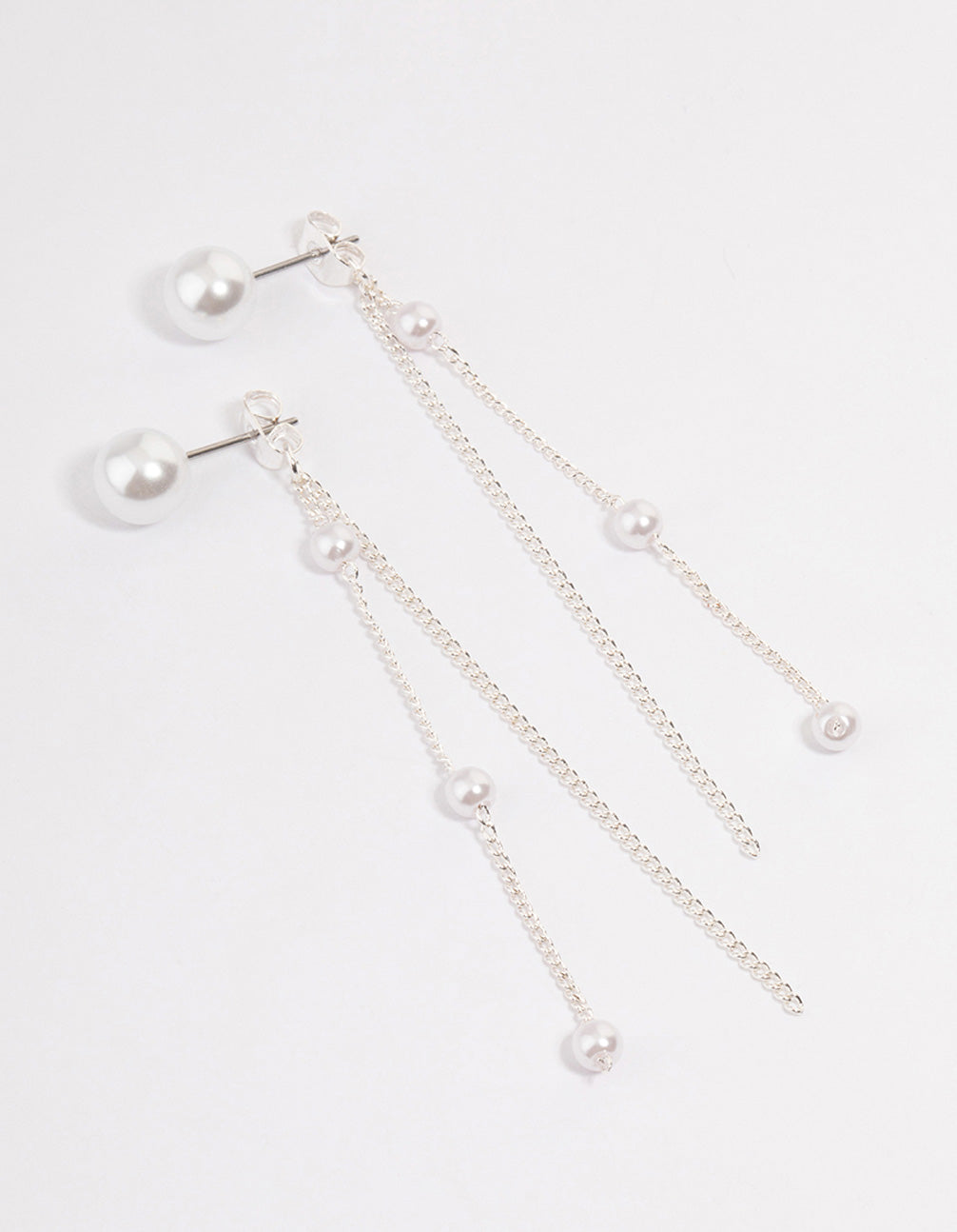 Rhodium Pearl Cupchain Sandwich Drop Earrings