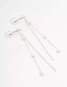 Rhodium Pearl Cupchain Sandwich Drop Earrings