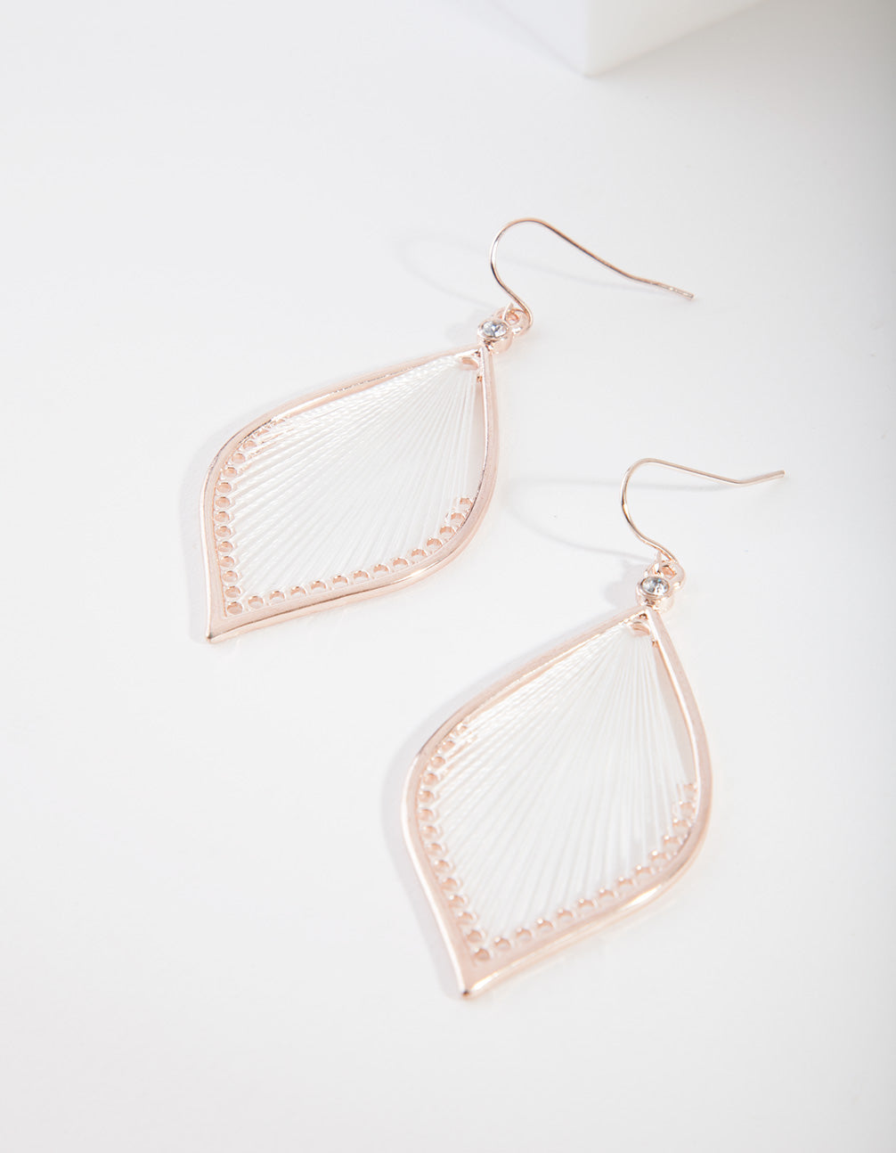 Rose Gold White String Earrings