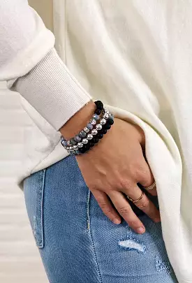 Silver & Grey Stretch Bracelet Set