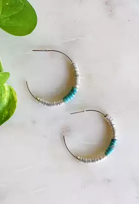 Silver & Turquoise Disc Earrings