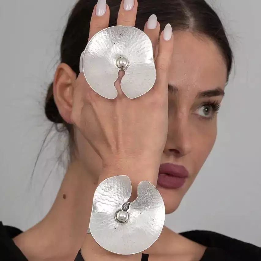 Silver Lilly Pad Artisan Ring & Bracelet Set