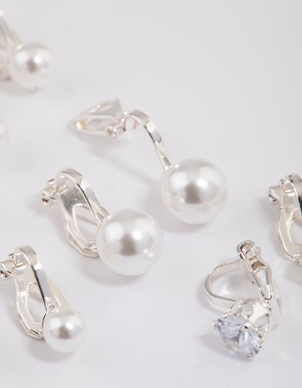 Silver Pearl & Diamante Clip On Earrings 5-Pack