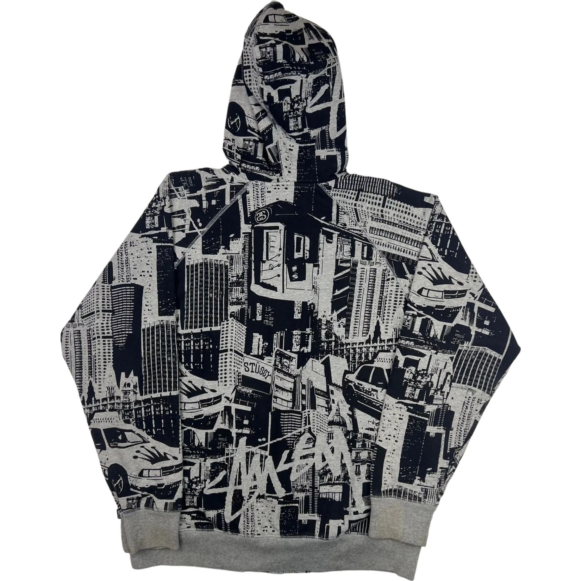 Stussy Cityscape All Over Print Zip-Up Hoodie Grey