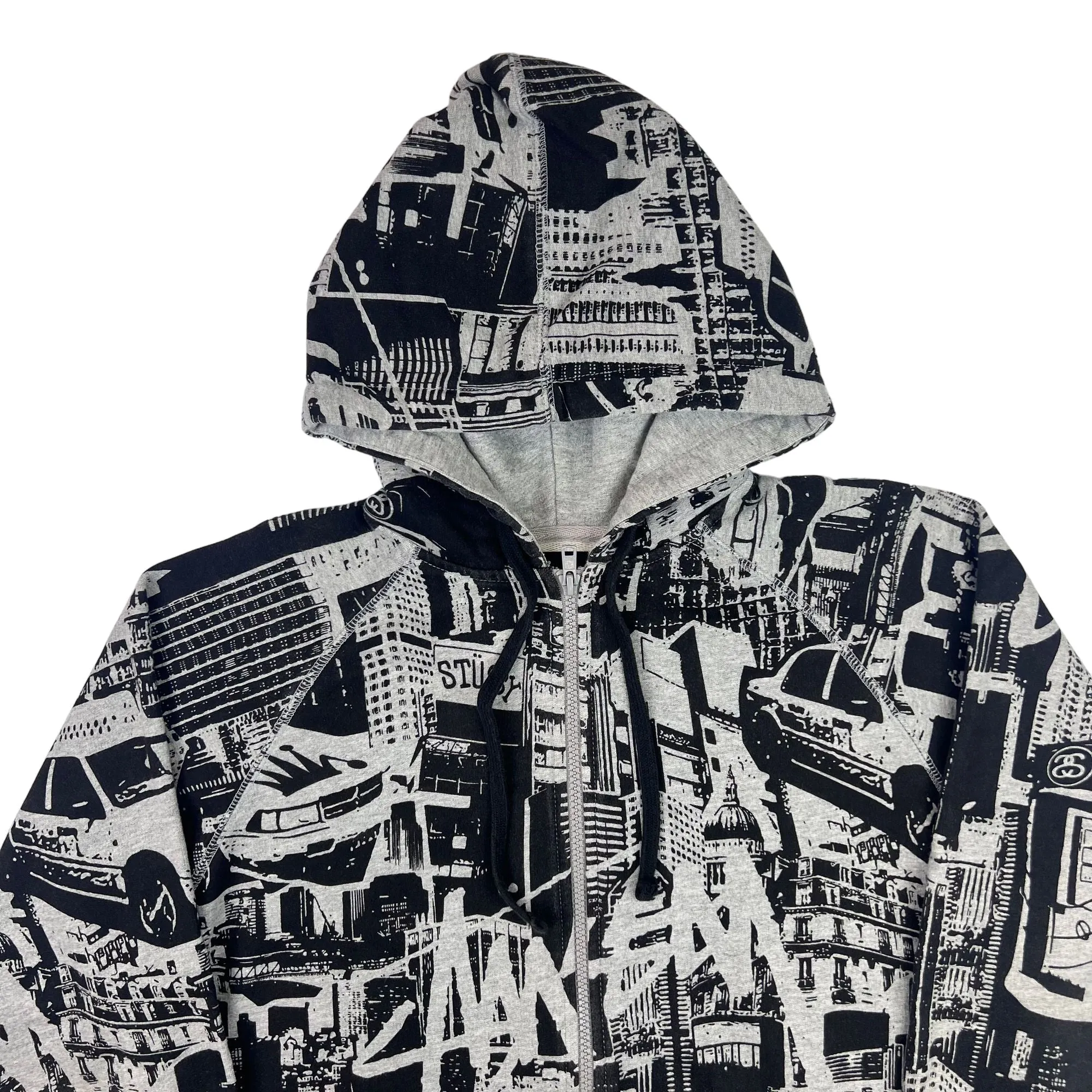 Stussy Cityscape All Over Print Zip-Up Hoodie Grey