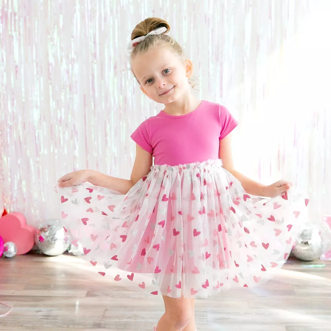 Sweet Wink Glitter Heart Valentine's Day S/S Tutu Dress