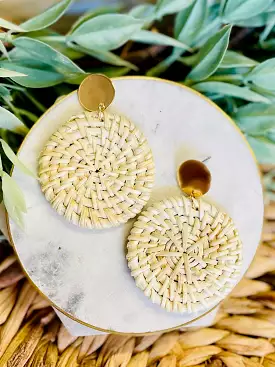 Tasha Raffia Disc Earrings  Cream