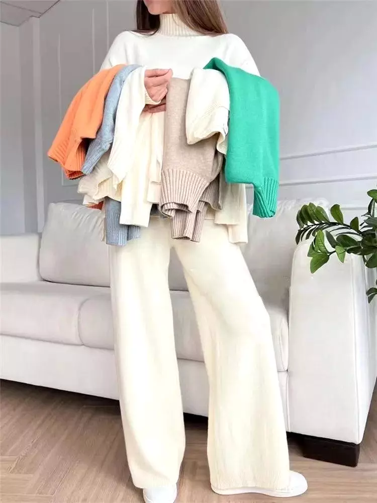 Turtleneck Women Pants Sweater Set