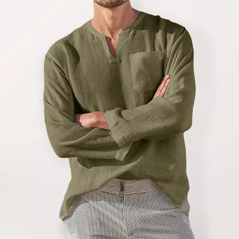 V-Neck Linen Shirt for Men