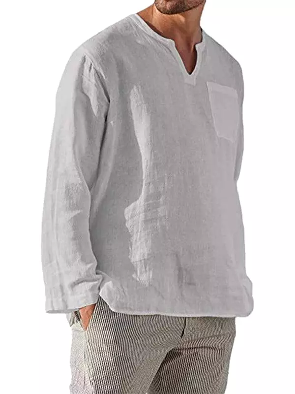 V-Neck Linen Shirt for Men