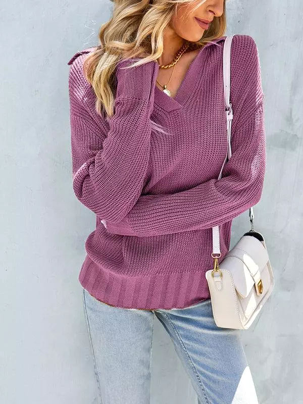 V-Neck Polo Women Sweater Top