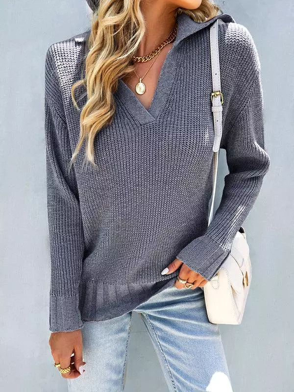 V-Neck Polo Women Sweater Top