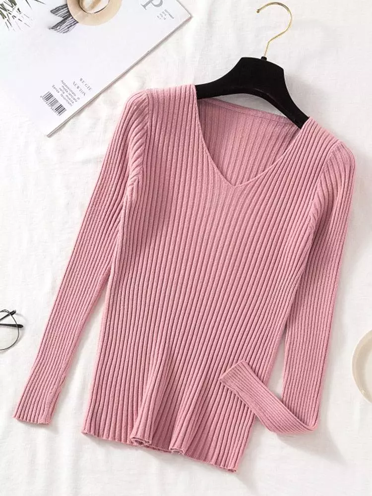 V-Neck Women Pullover Sweater