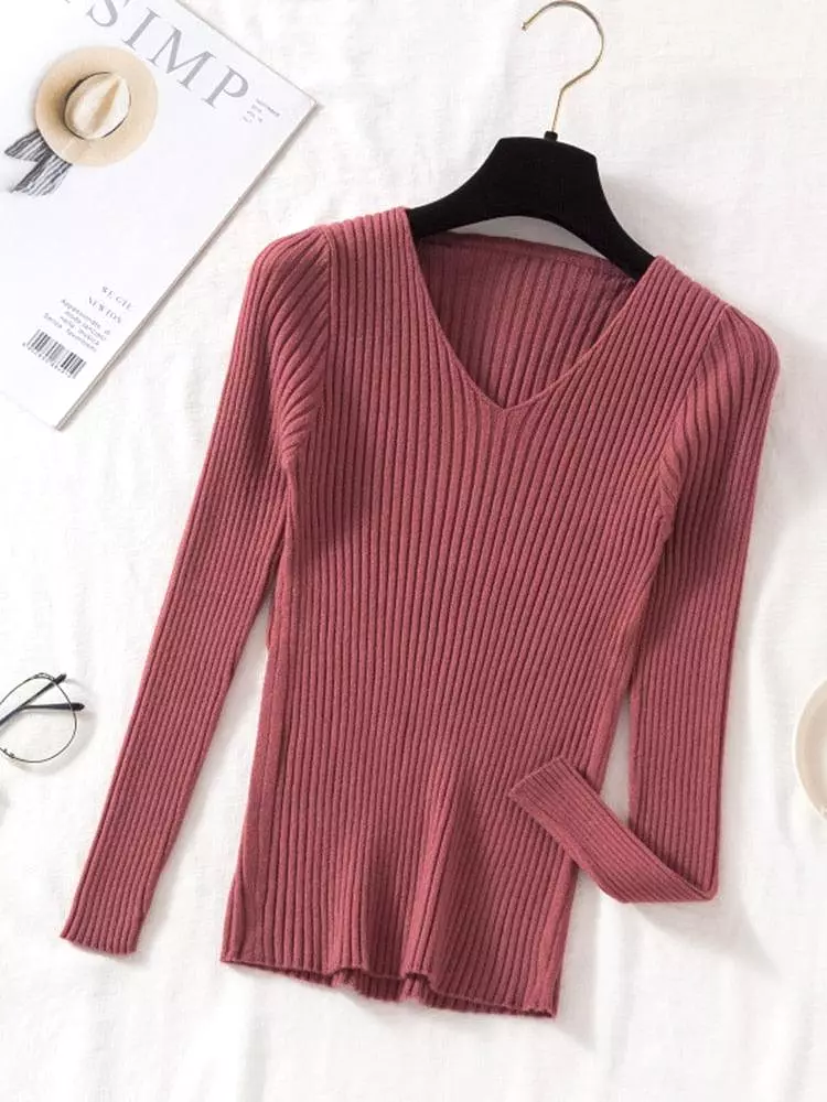 V-Neck Women Pullover Sweater