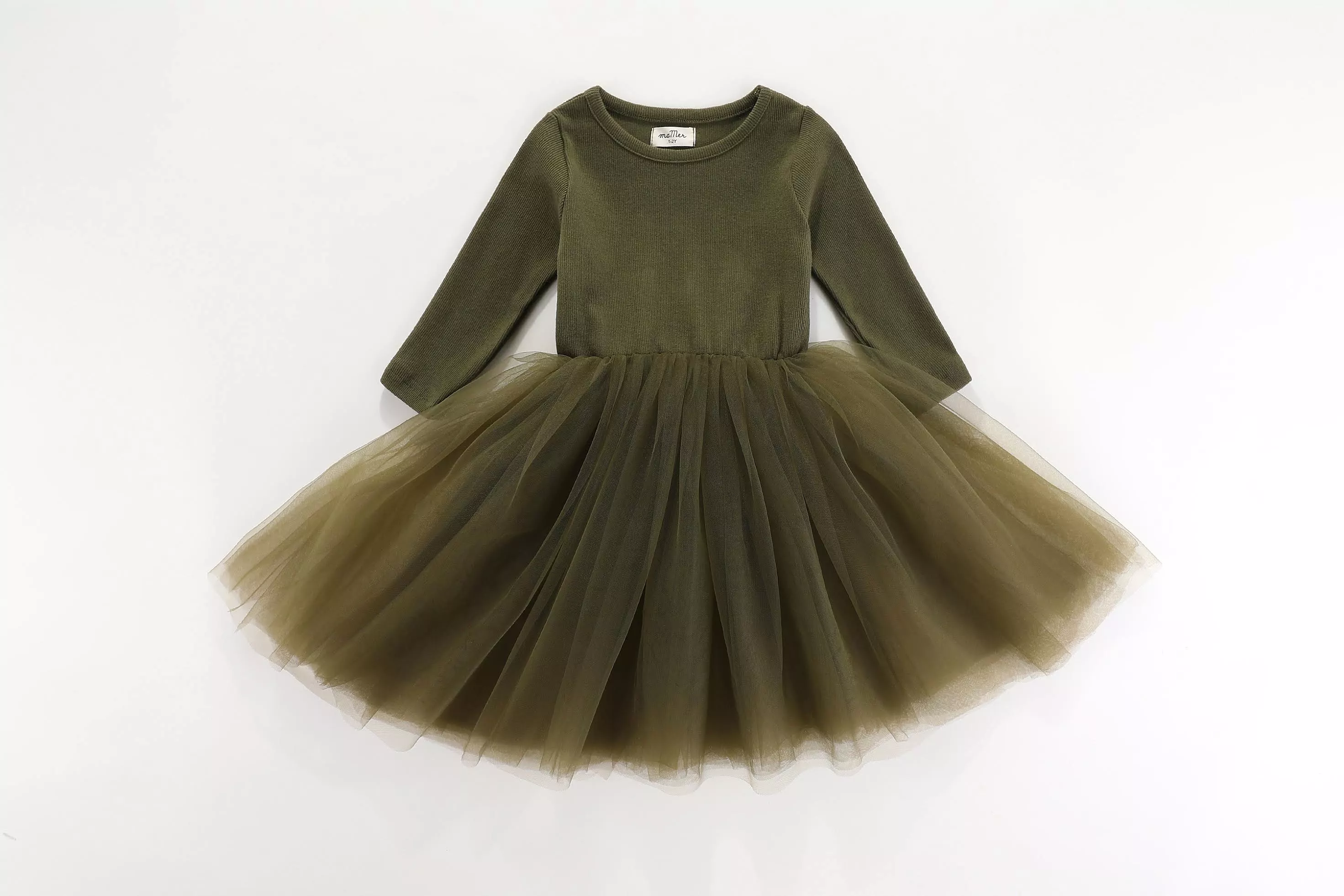 Valentina Long Sleeve Tutu Dress - OLIVE : 1-2Y, 2-3Y, 3-4Y, 4-5Y, 5-6Y, 6-8Y