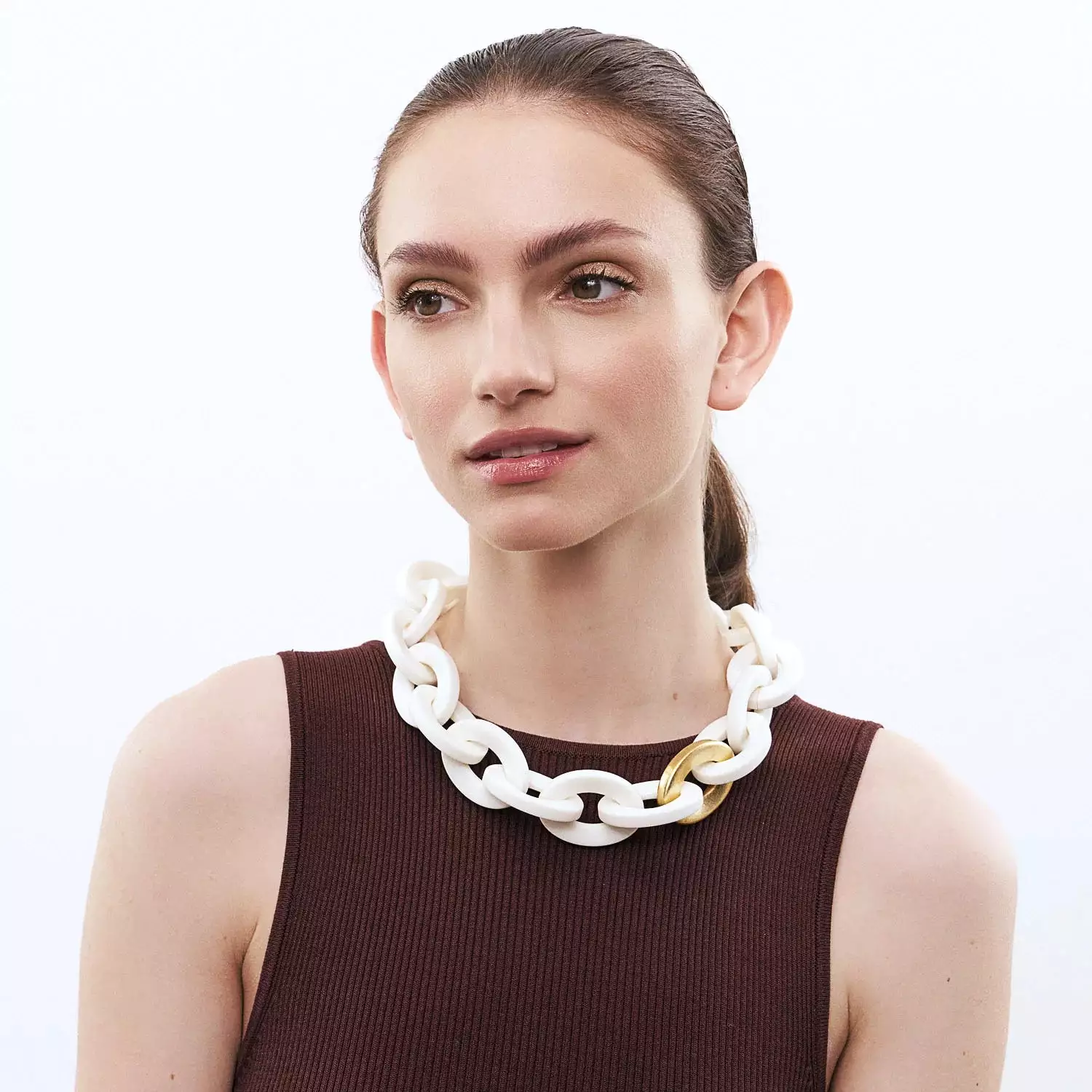 Vanessa Baroni Oval Link Off White Matt Necklace