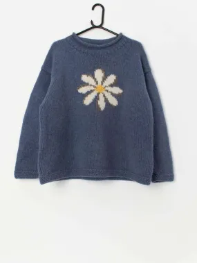 Vintage Pachamama chunky knit wool daisy jumper – Medium / Large