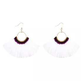 White Tassel Fan Dangle Earrings