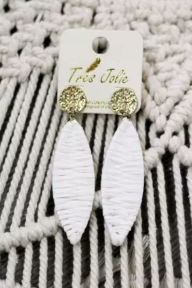 White Woven Leaf Earrings