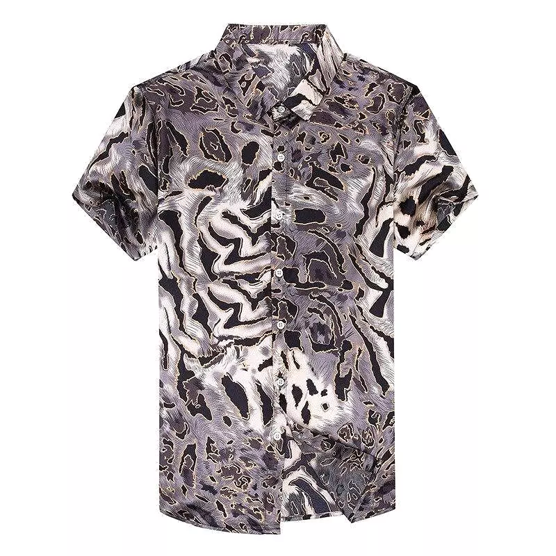 Wild Print Satin Silk Shirt For Men