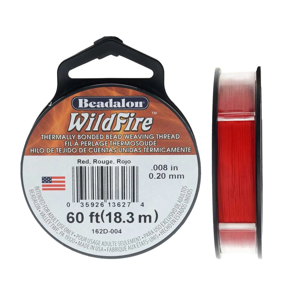 Wildfire Thermal Bonded Beading Thread, 20 Yard Spool, Red (.008 Inch Thick)