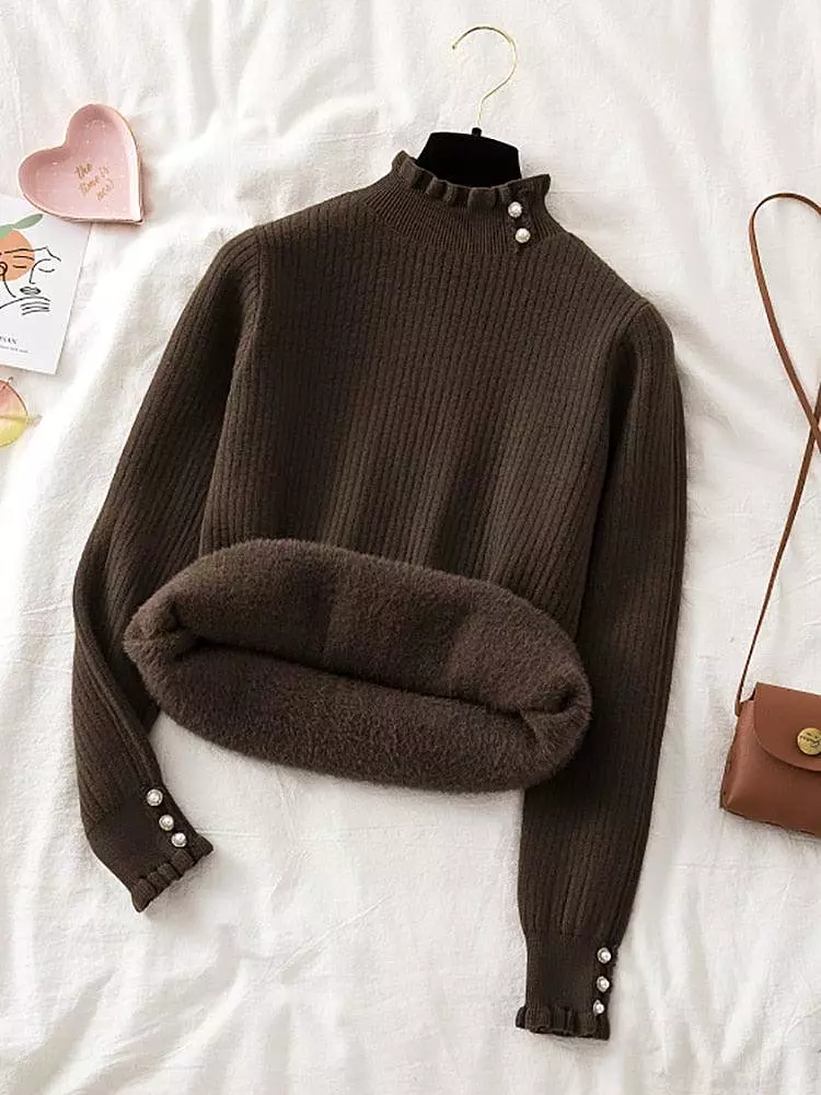 Winter Ruffled Mock Neck Sweaters