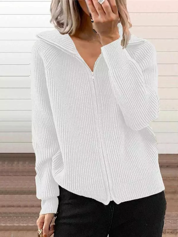 Women Loose Knitted Zipper Cardigan Sweater